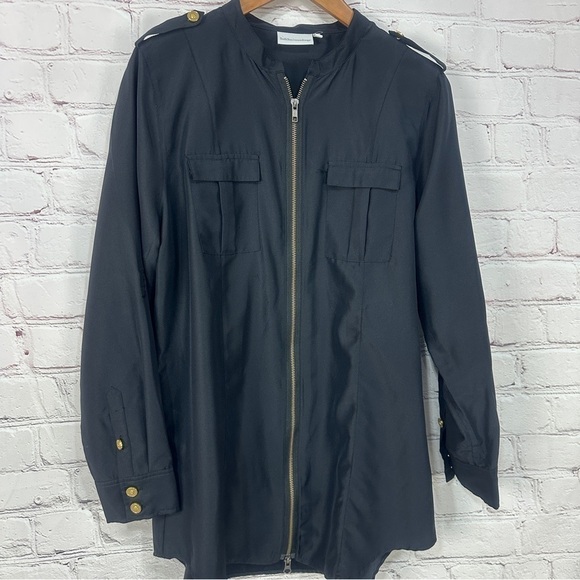 Soft Surroundings Tops - Soft Surroundings black tunic shirt blouse size large long length gold zipper